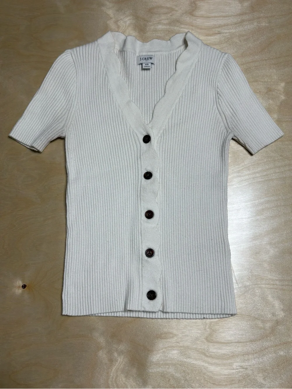 J. Crew Ivory Ribbed Short-Sleeve Button Front Top